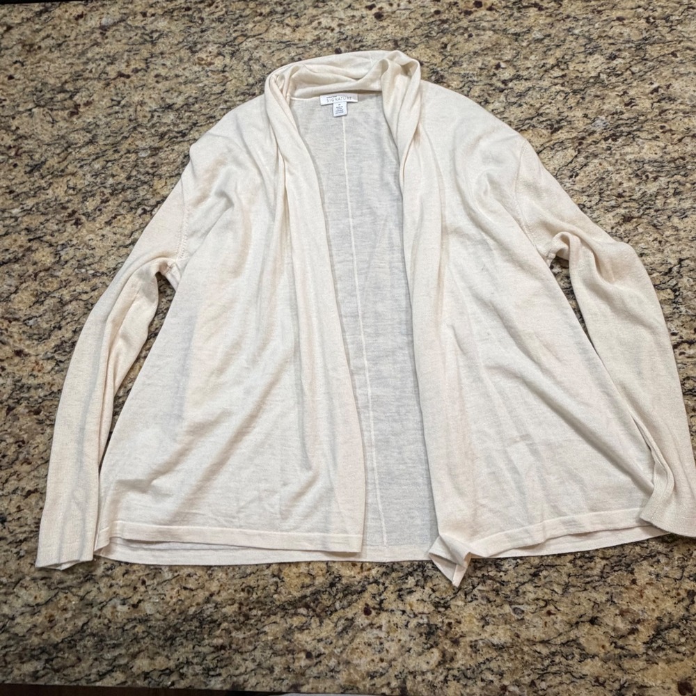 Nordstrom Signature Cream Cashmere Linen Open Front Cardigan Sweater M ws